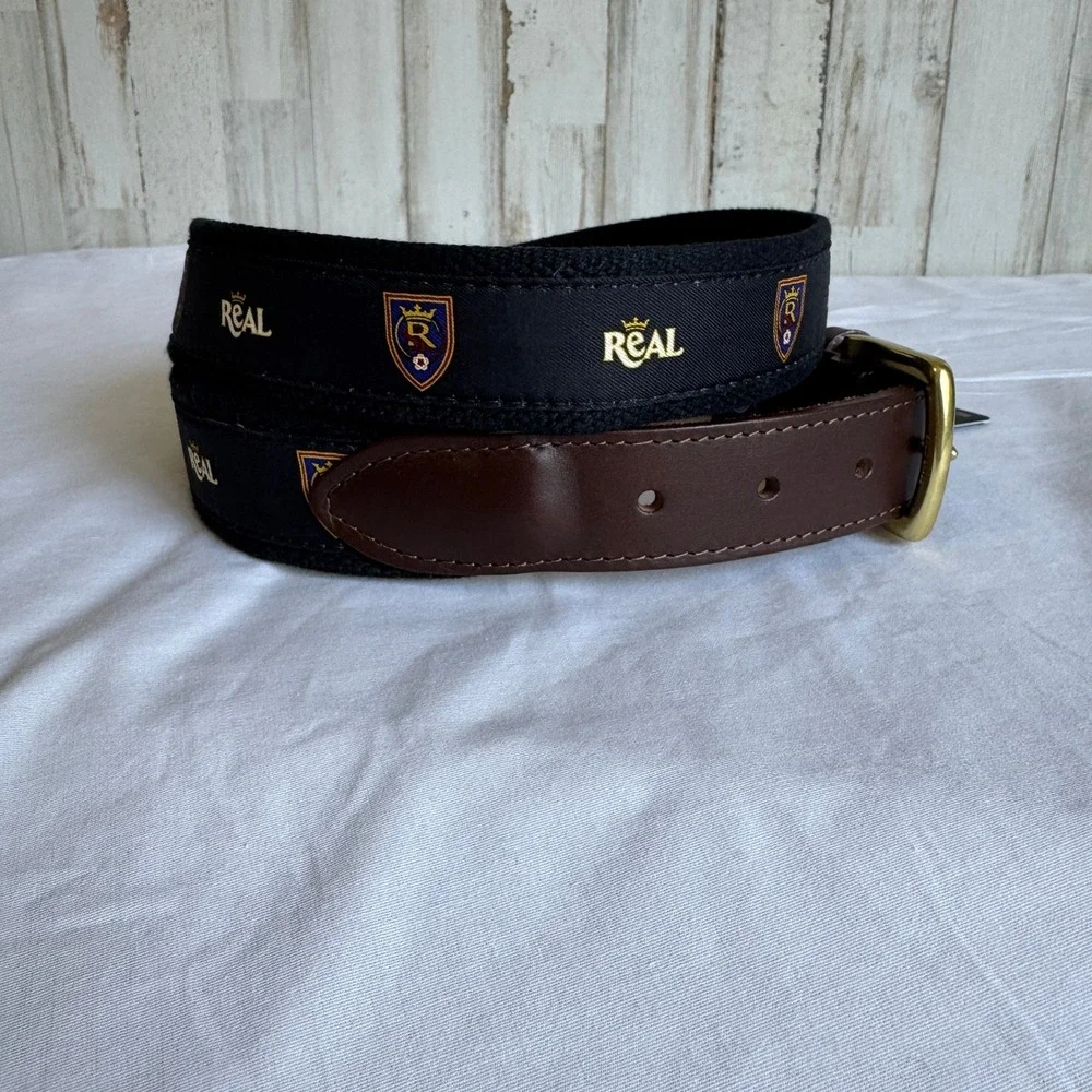 NWT Vineyard Vines Belt Men 42 Black Real SLC Dress Belt Soccer Preppy USA MLS